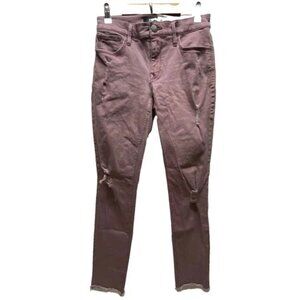 Express Jeans Women's 0R Mid-Rise Ankle Leggings Dusty Purple Raw Hem Distressed